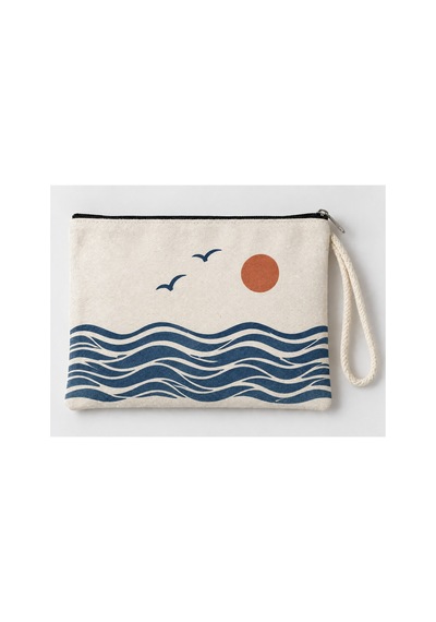 Deniz Dalgası Baskılı Fermuarlı Makyaj Çantası Bozuk Para Cüzdanı Clutch