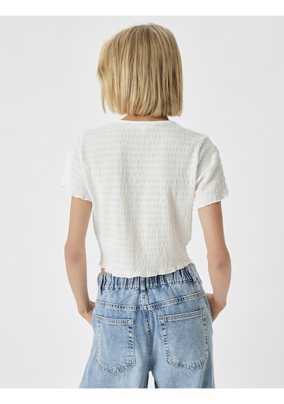 Koton Dokulu Tişört Kısa Kollu Bisiklet Yaka Slim Fit Beyaz 4sak50783ek Beyaz
