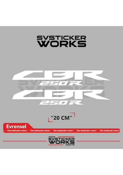 Honda Cbr 250r Sticker Uyumlu Yazı Yüksek Kalite Özel Kesim Folyo 2'li Set Beyaz
