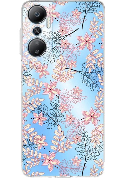 İnfinix Hot 20 Uyumlu Kamera Korumalı Floral Kırmızı Tasarımlı Şeffaf Silikon Kılıf