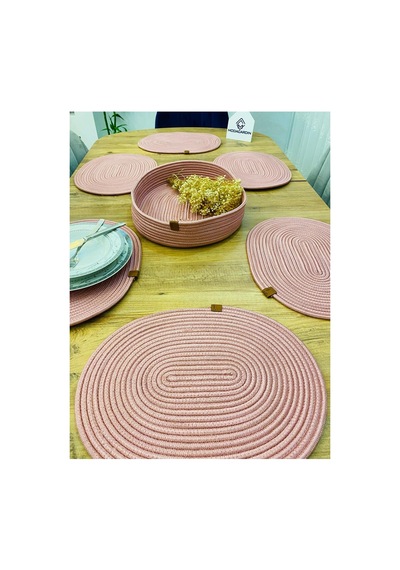Jüt Hasır Amerikan Servis Oval Supla Ve Sepet 7 Li Pembe Pembe