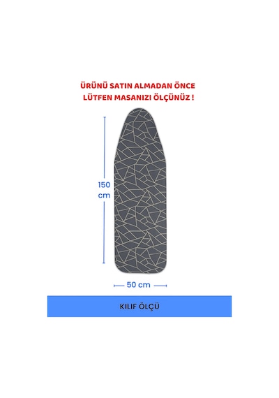 Magiclady Ütü Masası Kılıfı 150x50 Gri Geometrik