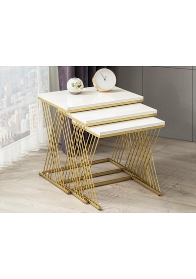 Vienna Gold Metal Ayaklı,Mdf'Li Zigon Sehpa