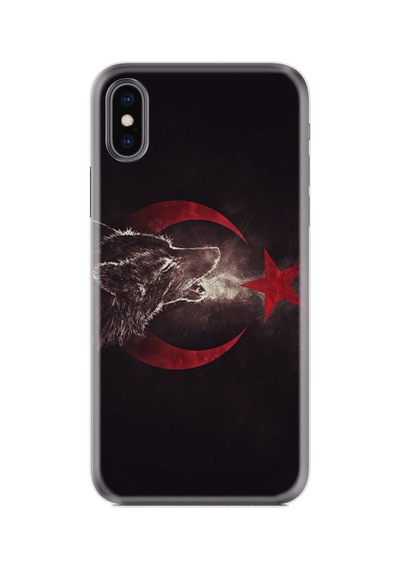 Apple iPhone Xs Max Uyumlu Kılıf Desenli Silikon Güzel Kılıf Kurt Ve Ay Yıldız 1403