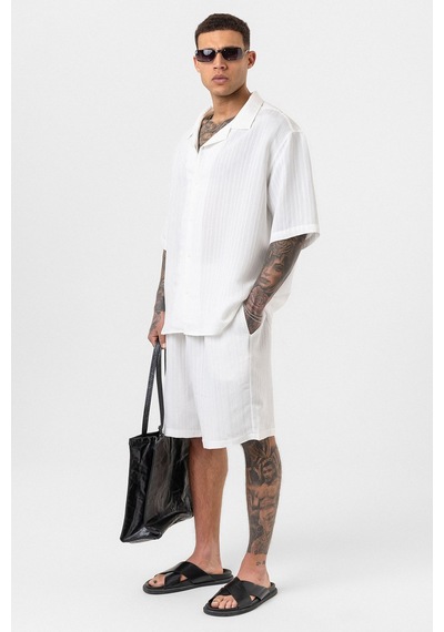 Oversize Modal Kumaş Şort Gömlek Takım Beyaz