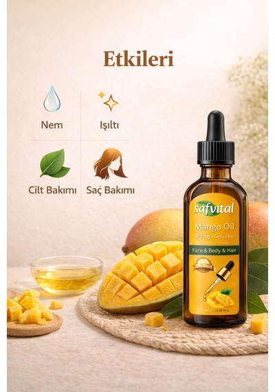 Safvital Mango Yağı 100 Ml Soğuk Pres Nemlendirici Cilt Saç Bakım Serumu Parlaklık Ve Yumuşaklık