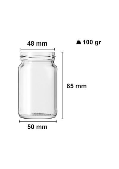 105 Ml Metal Siyah Kapaklı 105 Cc Şeffaf Kısa Cam Kavanoz 6 Adet