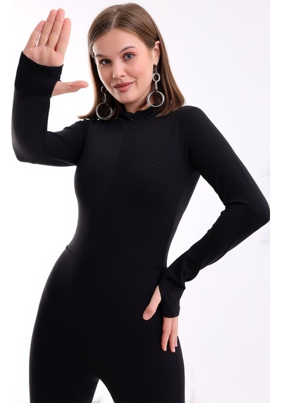 Winmoda34 Kadın Dalgıç Polarlı Likralı Spor Günlük Tulum Önden Fermuar Detaylı Uzun Kol Parmak Geçmeli Model Siyah Winmoda34 Kadın Dalgıç Polarlı Likralı Spor Günlük Tulum Önden Fermuar Detaylı Uzun Kol Parmak Geçmeli Model Siyah