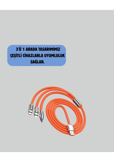 Çoklu Şarj Kablosu 120w 3'ü 1 Arada 1.2 Metre Destekli 0
