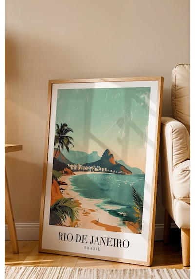Rio De Janeiro Brazil Vintage Seyahat Posteri Çerçeveli Tablo - Premium Tropikal Sahil Duvar Dekoru Kayın Rio De Janeiro Brazil Vintage Seyahat Posteri Çerçeveli Tablo - Premium Tropikal Sahil Duvar Dekoru Kayın