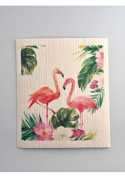 Swedish Dishcloth İsveç Bezi Flamingo-lama-kedi Desenleri 3'lü Paket, Sürdürülebilir, Tekrar Ku Çok Renkli