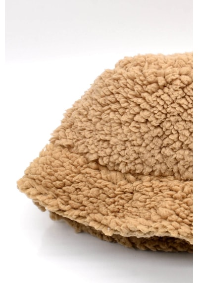 Külah Kadın Kışlık Suni Kürk Camel Peluş Şapka - Standart Camel