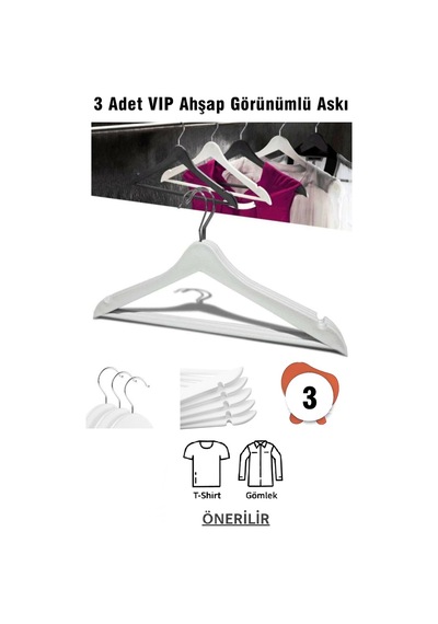 Ahşap Görünümlü Plastik Askı 3 Adet Elbise Askısı Beyaz Vıp Plastik Beyaz Tr Diğer