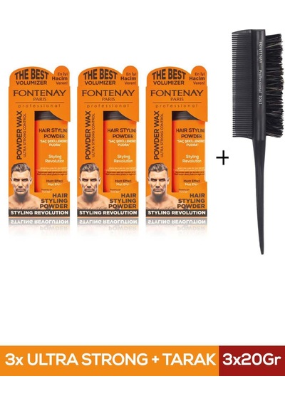 Fontenay Saç Şekillendirici Pudra Toz Wax Ultra Strong Turuncu 20gr X3 + 3043 Krepe Tarak'ı 4'lü Set