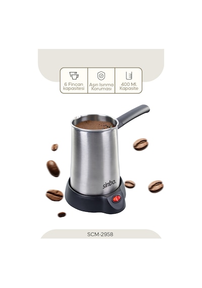 Scm-2958 İnox Elektrikli Türk Kahvesi Cezvesi 400 Ml 6 Fincan