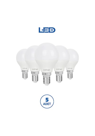 Rtl09221-5 Rother G45 Led Ampul 6w E14 470 Lümen 3000k Sarı Işık Enerji Tasarruflu Ampul 5 Adet