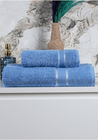 %100 Pamuk 2 Parça Kadın/erkek Banyo Duş Hamam Havlu Seti 90x150 Cm Mavi