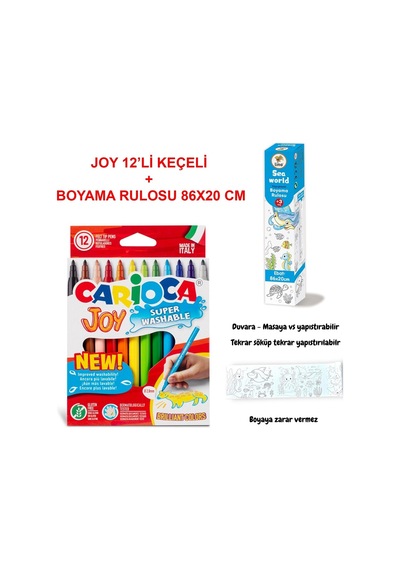 12'li Keçeli Boyama Seti Ve 86x20 Cm Boyama Rulosu