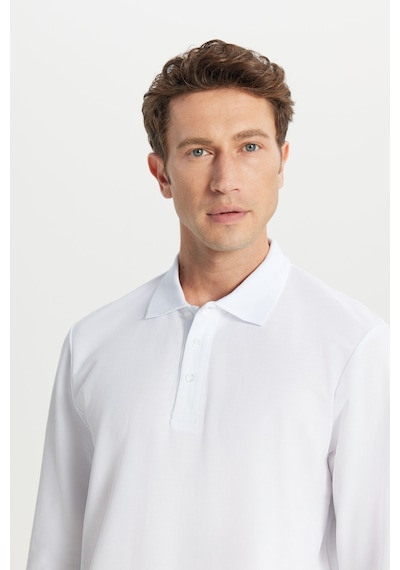 Ac&Co / Altınyıldız Classics Erkek Beyaz %100 Pamuk Standart Fit Normal Kesim Polo Yaka Sweatshirt