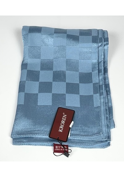 Kroren Krep Jakarlı Dama Desen Şal - 70 X 190 Kot Mavisi