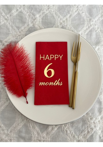 Gold Yaldızlı Kırmızı Happy Yaş Months Garson Katlama Peçete 16 Adet