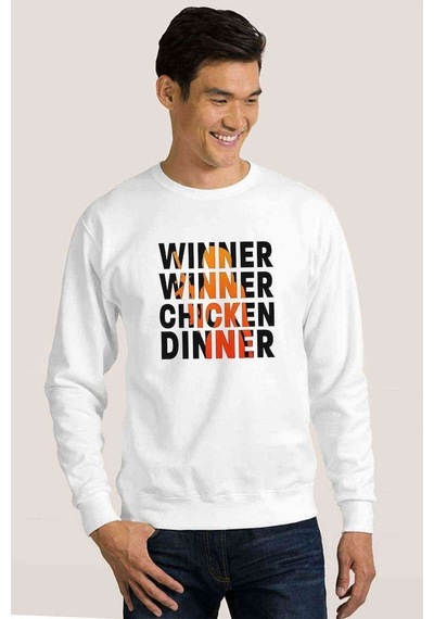Pubg Winner Winner Chıcken Dınner Baskılı Beyaz Erkek Sweatshirt