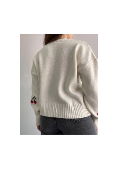 Flex Fashıon Kadın Trend Popüler Kiraz Detaylı Ekru Triko Hırka Ekru - 731502301 Ekru - 731502301 Ekru