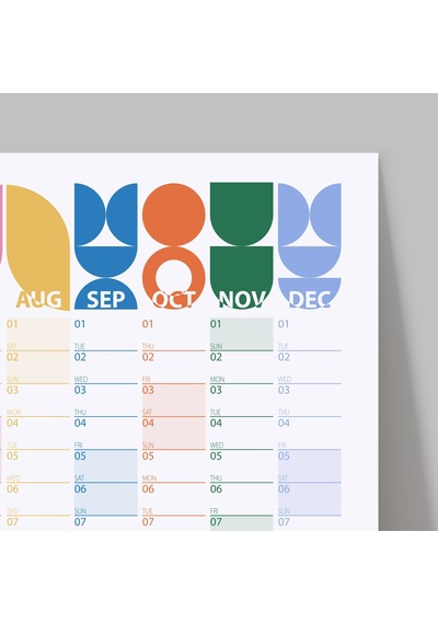 2026 Bauhaus Duvar Takvimi Modern Renkli Minimal Yıllık Planlayıcı