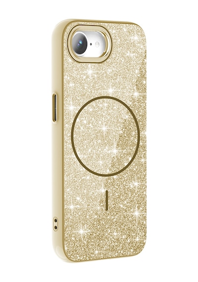 Apple Uyumlu  iPhone 16e Kılıf M-safe Şarj Özellikli Parlayan Simli Zore Okso Kapak Gold