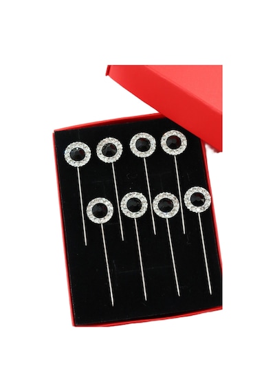 Numetal 8 Li Oval Siyah Taşlı Eşarp İğnesi. Şal İğnesi. Türban İğnesi. Başörtü İğnesi. Eşarp Ve Şal İğnesi. Gümüş