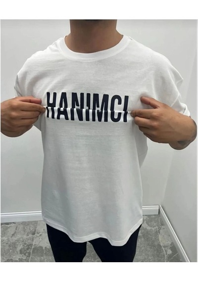 Erkek Tişört Kısa Kol Bisiklet Yaka Katlanan Hanımcı Baskılı T-shirt - Beyaz