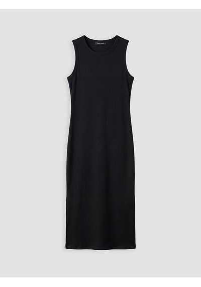 Lcw Vision Siyah Bisiklet Yaka Fitilli Bodycon Elbise