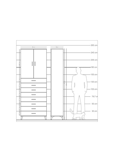 Arges Dolap 3 Raflı 8 Çekmeceli 2 Kapaklı 88x30x243 Çam-aytaşı Çam
