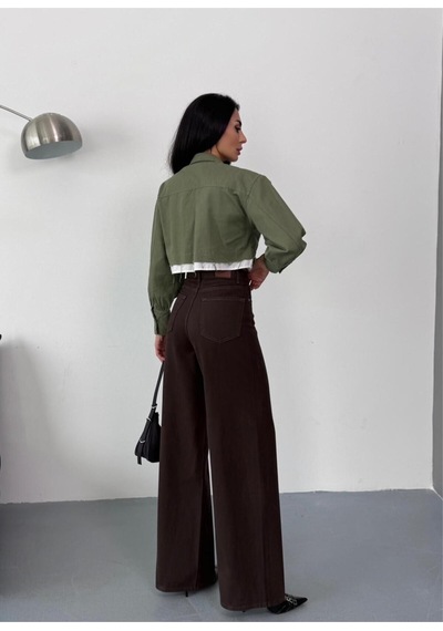 Kadın Kahverengi Baggy Jean Yüksek Bel Geniş Paça Kot Pantolon Kahverengi+baggy