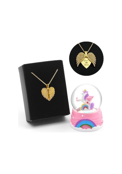 Sevgiliye Özel Unicorn Kar Küresi & Kişiye Özel Açılır Kanatlı Kalp Kolye