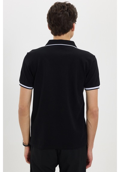 Tudors Erkek Slim Fit Dar Kesim %100 Pamuk Jakarlı Düz Yaka Ve Kol Detaylı Siyah Polo Yaka Tişört-50214 Tudors Erkek Slim Fit Dar Kesim %100 Pamuk Jakarlı Düz Yaka Ve Kol Detaylı Siyah Polo Yaka Tişört-50214