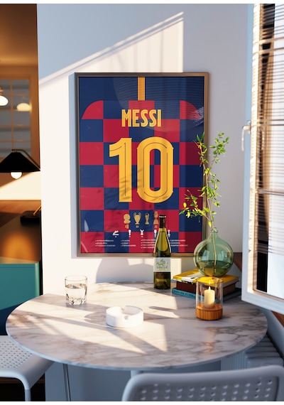 Leo Messi 10 Forma Tasarımlı Poster Tablo Siyah Çerçeveli