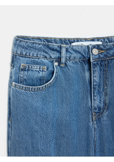 Dilvin 72102 Dökümlü Wide Leg Jean-mavi Mavi