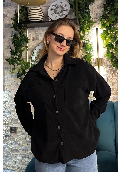 Madmext Siyah Cep Detaylı Kadın Gömlek Mg2241 Siyah