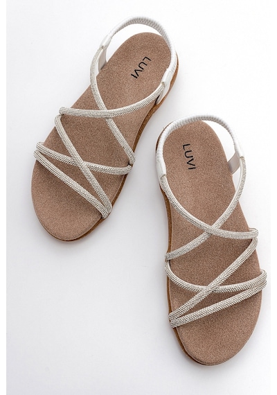 Luvishoes Ever Beyaz Taşlı Kadın Sandalet Beyaz