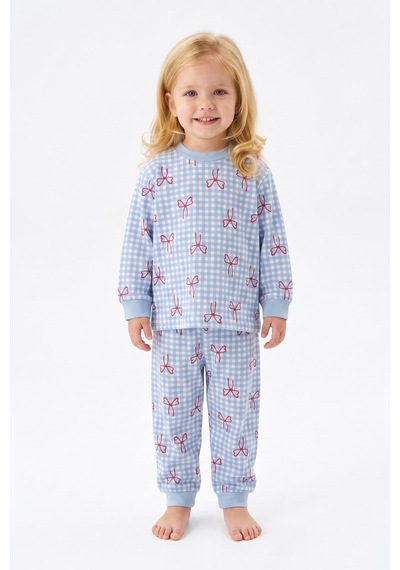 Modanıno %100 Pamuk Ve Baskılı Kız Çocuk Pijama Takımı 9-36 Ay 12741ıs Açık Mavi