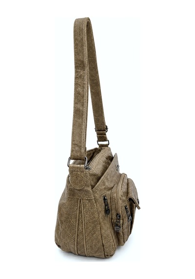 Sanmorris Kadın Modern Tasarımlı Çok Bölmeli Omuz Çantası Beige