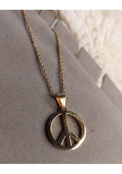 Beren Aksesuar Stainless Steel Barış Sembolu Çelik Kolye Gold