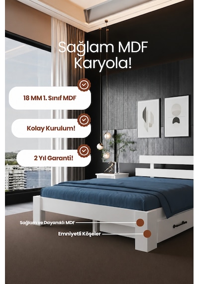 Lotus 2 Çekmeceli Tek Kişilik Mdf Karyola