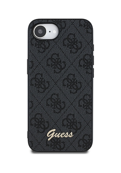 Apple iPhone 16e Uyumlu Kılıf Guess Lisanslı 4g Desenli Script Metal Logolu Kapak Siyah