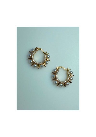 Minimal İncili Çivi Küpe Sarı Sarı