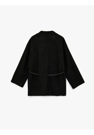 Koton Buklet Kumaş Kemerli Cepli Kruvaze Uzun Kimono Ceket Siyah 6wak00436ew
