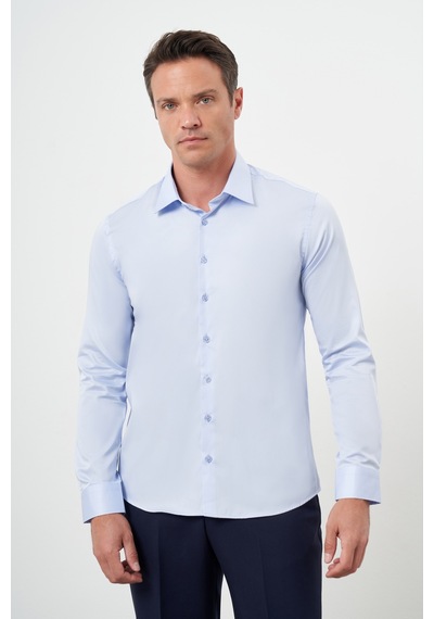 Morven Erkek A. Mavi Pamuk Düz Desen Sert Yaka Slim Fit Gömlek 24mc004111311 A. Mavi
