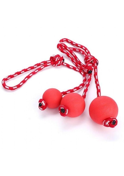 Nunbell Kauçuk Toplu Kordon Halatlı Köpek Oyuncağı 33 Cm Top 4 Cm