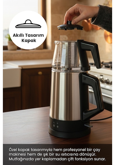 Any Morning OZ26CM05 1.8 L Cam Demlikli Paslanmaz Çelik Çay Makinesi